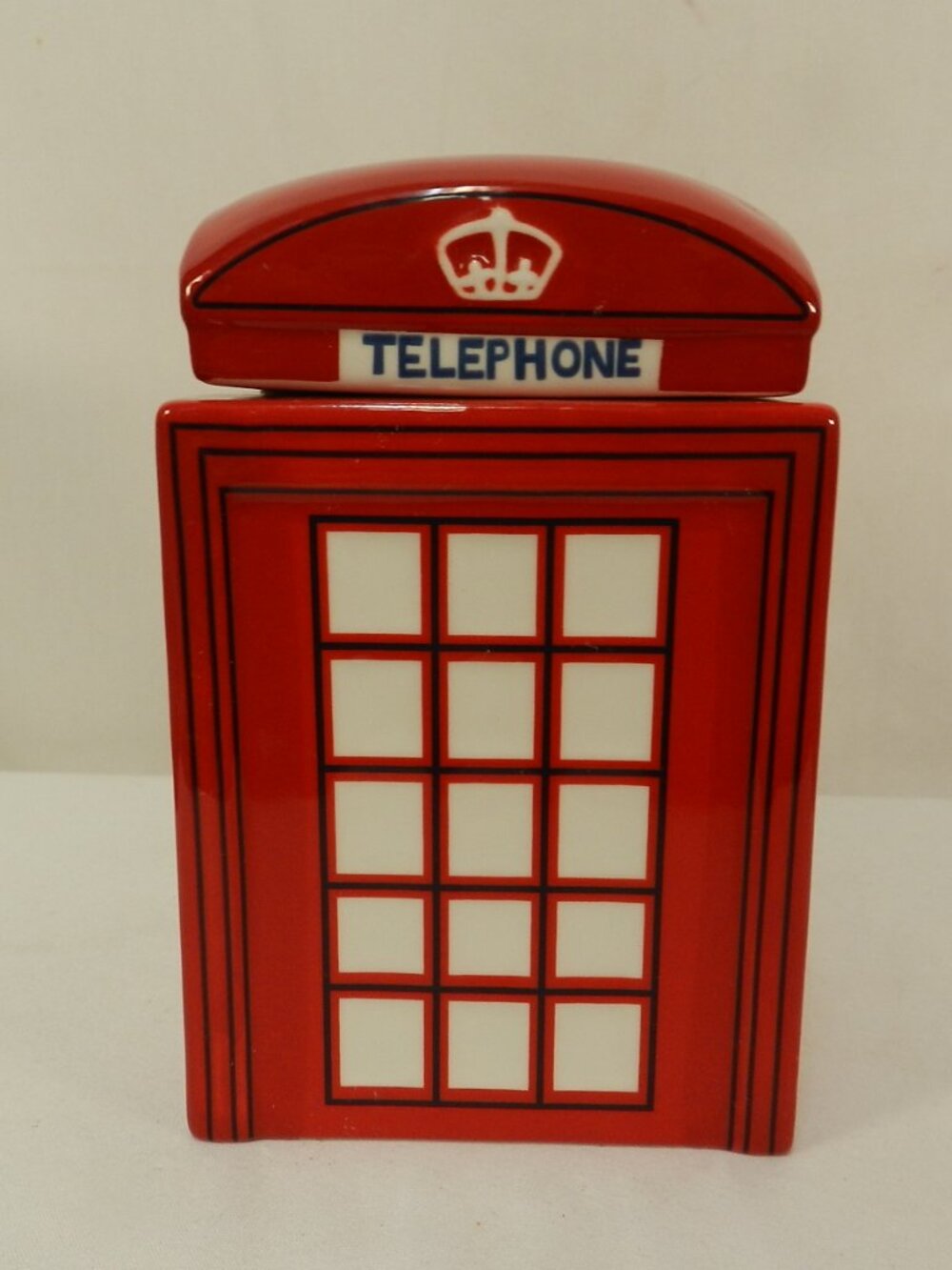 London Red Telephone Booth Cookie Jar Canister Blue Harbor w/ Lid canister U.K.